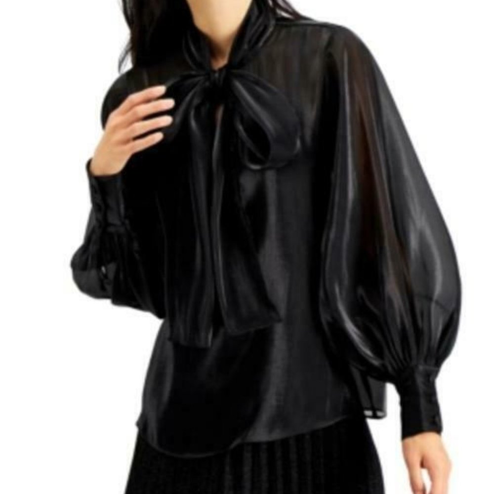 NWT Alfani Petite Bow-Neck Balloon-Sleeve Top, Size PM, #560H
